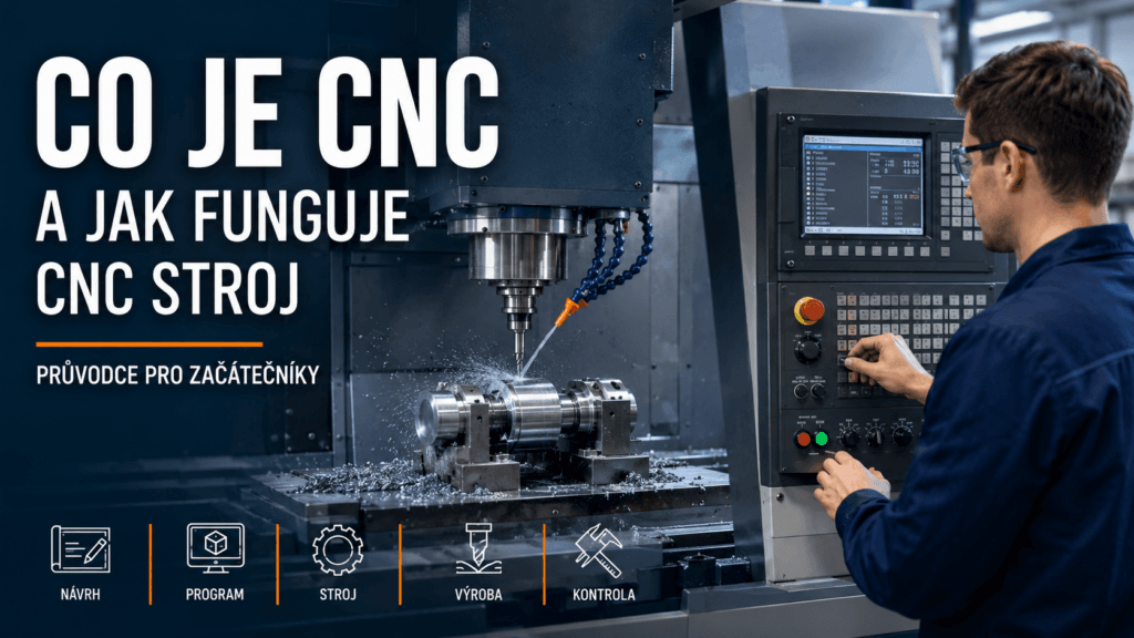 CNC operátor u obráběcího stroje během výroby kovového dílu