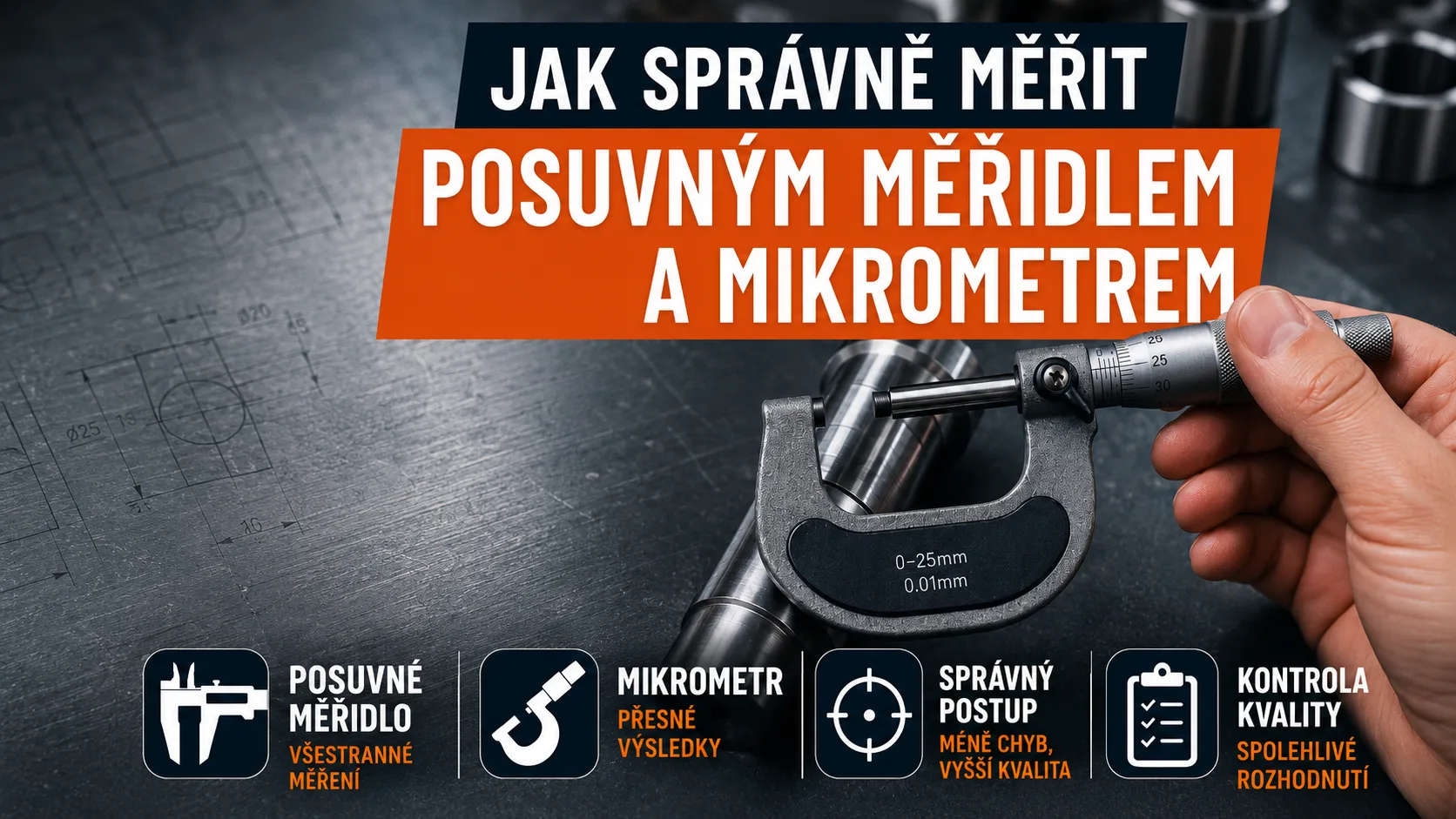 Měření kovové strojní součásti mikrometrem