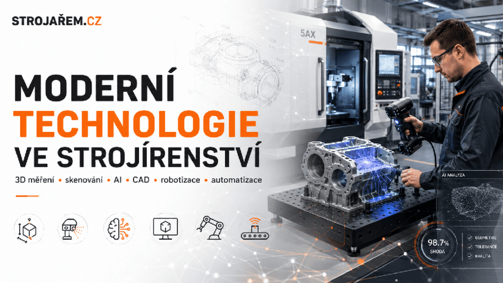 Moderní strojírenská výroba s 3D měřením, robotem a CAD modelem