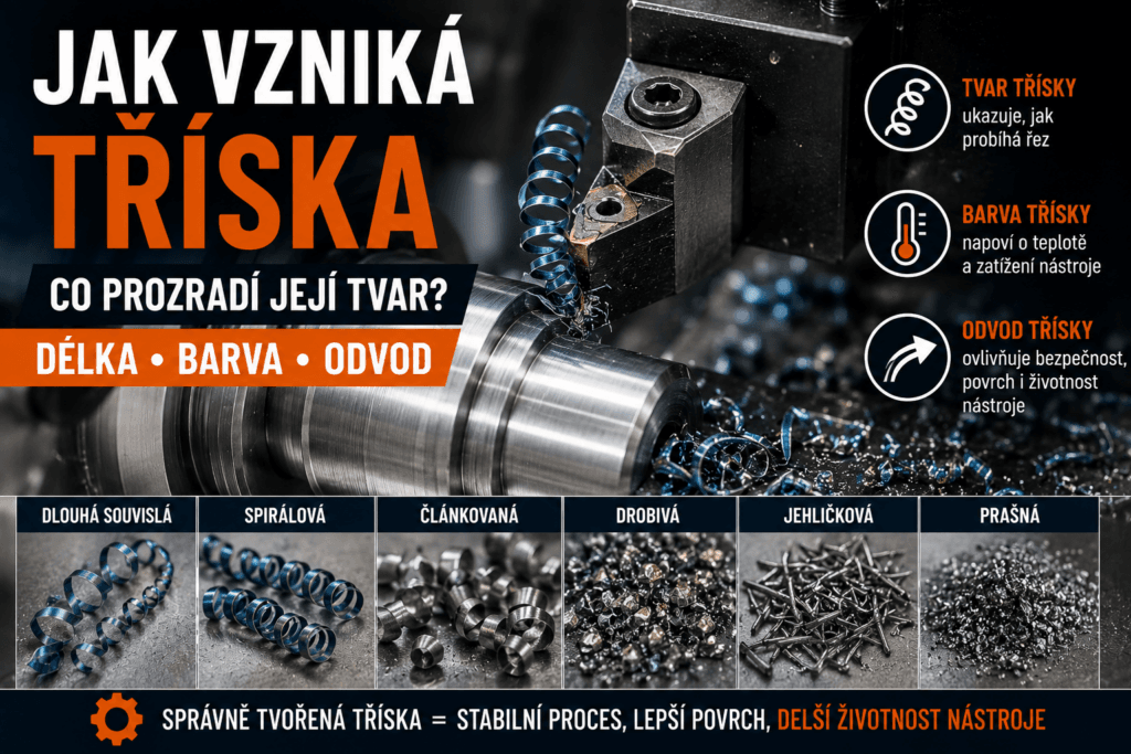 Kovové třísky vznikající při CNC soustružení a frézování